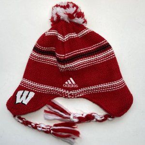 Adidas Wisconsin Badgers Unisex Red White Knit Ski Cap Embroidered Logo Tassels